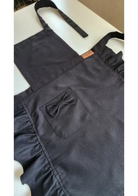 Resim Keten Fırfırlı Bohem Mutfak Önlüğü Siyah 