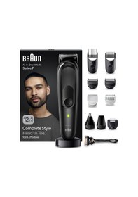 Resim Braun Hepsi Bir Arada Giyotin Seti 7, 12'si 1 Arada Çoklu Bakım, Sakal Kesme Makinesi, Burun Kılı Kesme Makinesi, Yüz, Baş Ve Vücut İçin Saç Kesme Makinesi 100 Dak. Pil, 14 Uzunlukta 3-21 Mm , Su Geçirmez, Mgk7460, Siyah 