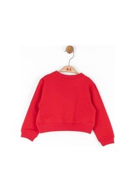 Resim Kız Bebek Pamuklu Leopar Cep Detaylı Sweatshirt-14789 Kırmızı 