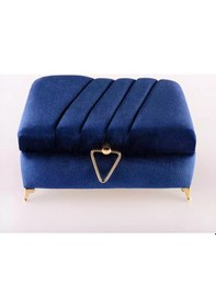 Resim Çizgili Kutu Çeyizlik, Şal + Seccade + Tesbih + Kuran Hediye Seti Çanta B. Kadife, Lacivert 