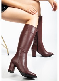 Resim Ysn-4422 Bordo Cilt Topuklu Kadın Çizme Diğer 