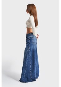 Resim Itsbasic Kadın Koyu Mavi Renk 2w47 Süper Palazzo Fit %100 Koton Jean 
