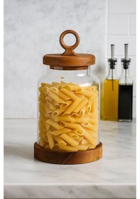 Resim Morponi 3'lü Borosilikat Cam Akasya Kapaklı Erzak Baharat Kavanozu 1100 Ml Şeffaf 