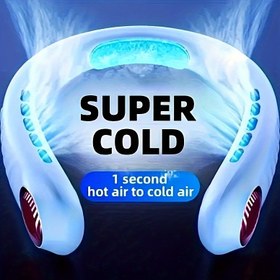 Resim Eller Serbest Yapraksız Boyun Fanı Taşınabilir Şarj Edilebilir, Kişisel Fan, Soğutma Boyun Fanı, 5 Hız Ayarlanabilir Rüzgar Hızı, Erkekler, Kadınlar, Seyahat, Dış Mekan Hediyeleri için USB Fan 