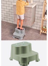 Resim Flosoft Kaydırmaz Çocuk Taburesi Çift Basamaklı, Çocuk Banyo Lavabo Merdiven Yükseltici Yeşil 