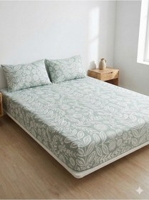 Resim Maki Home %100 Pamuklu Çiçek Desenli 160x200+2 50x70 Çift Kişilik Lastikli Çarşaf Ve Yastık Kılıfı Yeşil 