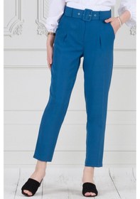 Resim Sevitli Beli Kemerli Pileli Kalem Pantolon-mavi-3681-mavi Mavi 