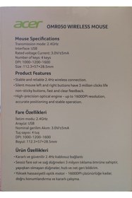 Resim ACER OMR050 KABLOSUZ MOUSE 
