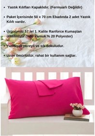 Resim Fuşya Renkli Pamuklu Ranforce Kumaştan Yastık Kılıfı 2 Adet 