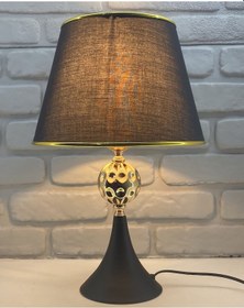 Resim Siyah Ayaklı Gold Dövmeli Toplu Siyah Gold Şeritli Şapkalı Abajur Siyah - Altın 