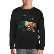 Resim Tiger Leaving Digital World Siyah Çocuk Sweatshirt 