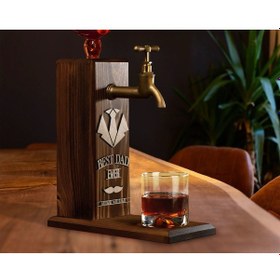 Resim Bk Gift Kişiye Özel Kabartma İsimli Babalar Günü Tasarımlı Musluklu Ceviz Ahşap Şarap Standı, Viski Çeşmesi, Babaya Hediye, İçecek Dispenseri-6 