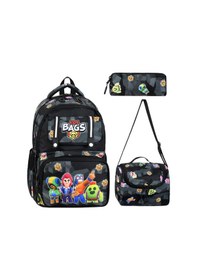 Resim İlkokul Çantası Kids Bag 3'lü Set 42 30 Cm Beslenme Çantası Kalem Kutusu Ortopedik Erkek Çocuk Siyah 