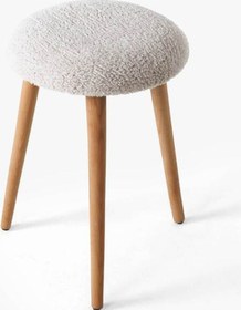 Resim Modern Ahşap Ayaklı Teddy Kumaş Tabure Makyaj Masası & Ayak Dinlendirme Elegant Bej Bej 