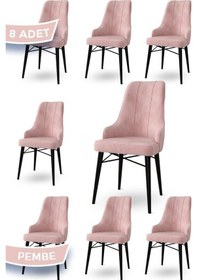 Resim Canisa Neta Serisi, 1.sınıf Babyface Kumaş , Siyah Gürgen Ayak, 8 Adet Pembe Mutfak Sandalye Sandalye Pembe Ayaklar Siyah 