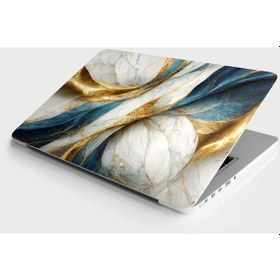 Resim Laptop Sticker Bilgisayar Notebook Pc Kaplama Etiketi Lüks Mermer Altın Mavi Beyaz 
