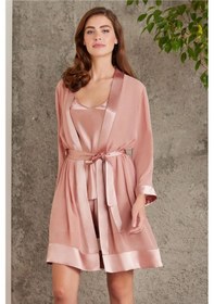 Resim Pierre Cardin 7085 Kadın Brandy Gelin Set 4'lü Saten Sabahlık Gecelik Şortlu Takım Brandy 