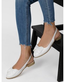 Resim Arkası Açık Lastikli Kurdeleli Babet Beyaz 