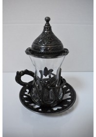 Resim 6 Kişilik 30 Parça Çay Bardağı Takımı Eskitme Siyah Renk Füme 