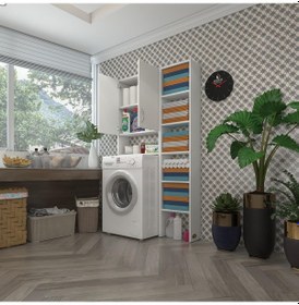 Resim Kenzlife Çamaşır Makinesi Dolabı Veronikamaks Byz 180 096 20 Banyo Kapaklı Arkalıksız Raflı Çok Renkli 