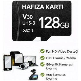 Resim 128gb V30 Hafıza Kartı Araç Ve Güvenlik Kamerası Video Kayıt Class 10 100mb/s Micro Sd Kart 
