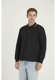 Resim Kly Erkek Polo Yaka Pamuklu Yumuşak Dokulu Modern Sweatshirt Sİyah 