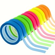 Resim 10 Adet Su Geçirmez Vurgulayıcı Sayfa İşaretleyici Şeritler, Floresan Kendinden Yapışkanlı Etiketler, Şeffaf PET Yapışkan Not Bandı, Neon Renkli Yuvarlak Dizin Etiket Ruloları Kitap Açıklamaları ve Düzenleme İçin 