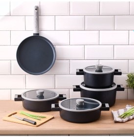 Resim Aryıldız Matilda Alüminyum Döküm 9 Parça Tencere Seti Antrasit Antrasit 