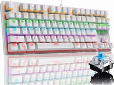 Resim Leaven K550 Kablolu Klavye Led RGB 87 Tuşlu Switch Renk Seçeneği Gökkuşağı Renler Mekanik Oyuncu Işıklı Klavye Ergonomik Tasarım Rahat 150cm Kablo Uzunluğu Bilgisayar PC için (Mavi Switch) 