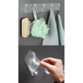 Resim Greathings Kendinden Yapışkanlı Şeffaf Güçlü 5 Kancalı Kapı Duvar Askısı 35X7 cm 