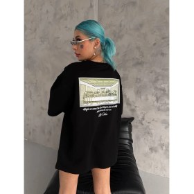 Resim Marsilyan Baskılı Oversize T-Shirt - Siyah - 