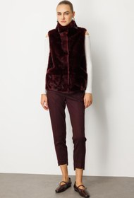 Resim Torba Cepli Ön Çıtçıtlı Peluş Yelek - Bordo / 38 