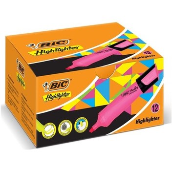 Bic Marking Highlighter Flat Fosforlu Kalem Pembe 12'li Kutu
