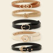 Resim 5 Paket Kadın Moda Kemer Seti, Yıldız ve Altıgen Toka, Rahat ve Sevimli Stil, Delikli Tasarım, Tekstil Malzeme Olmayan, Gece ve Hafta Sonu Rahat Giyim İçin Uygun, Ortalama Boyut 