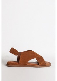 Resim Süet Taba Dericlub Zy 7616 Hakiki Deri Kadın Sandalet Taba 