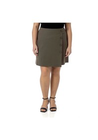 Resim Disentis Büyük Beden Önü Çift Katlı Süs Düğme Detaylı Fermuar Kapamalı Mini Haki Etek Haki 