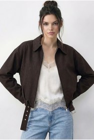 Resim Bianco Lucci Kadın Oversize Kemer Detaylı Fermuarlı Astarlı Denim Bomber Ceket 2917 60286040 
