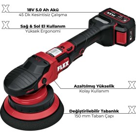 Resim Flex Xfe 15 150 18-Ec Set Random Orbital Çift Akülü Kablosuz Polisaj Makinesi Seti - Fırçasız Motor 