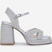 Resim Valmenti Kadın Vegan/tekstil Topuklu Sandalet 1141 Havana-002 Bn Sndlt Y25 Sılver Rope Gümüş 