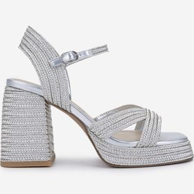 Resim Valmenti Kadın Vegan/tekstil Topuklu Sandalet 1141 Havana-002 Bn Sndlt Y25 Sılver Rope Gümüş 