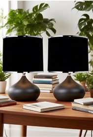 Resim 571 Store 2 ADET ELİPS MASA ABAJUR METAL GÖVDE KUMAŞ BAŞLIK AYDINLATMA 