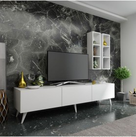 Resim MobilyaFırsat Ideal Tv Ünitesi Duvar Rafı Q7003-1 Beyaz 