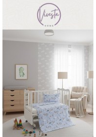 Resim Hayvan Desenli Pamuk Bebek Pike Seti Yumuşak, ve Nefes Alan Kumaş Mavi Renkli 