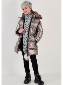 Resim Lela Peluş Astarlı Yakası Suni Kürklü Çıkarılabilir Kapüşonlu Kışlık Kız Çocuk Mont 5761908 Bronz 