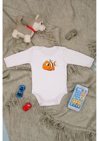 Resim Pamuklu Balık Baskılı Uzun Kollu Çıtçıt Body Zıbın Açık Mavi 