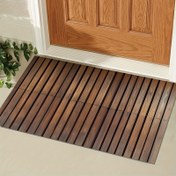 Resim 1 adet Koyu Kahverengi Ahşap Desenli Banyo Matı - Süper Emici ve Hızlı Kuruyan, Kaymaz, Makinede Yıkanabilir, Banyo, Mutfak, Oturma Odası, Kafe için - Zarif Çizgili Tasarım, 2.5cm Kalınlık, Banyo Halısı, Noel Dekoru 