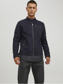 Resim Jack & Jones Erkek Rocky Deri Ceket Lacivert - Siyah 