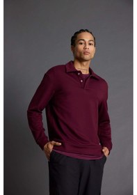 Resim Defacto Standart Fit Polo Yaka Modal Sporcu Sweatshirt G3596ax25wnbr34 Bordo-br34 