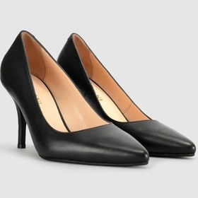 Resim Cabani Siyah Hakiki Deri Klasik Stiletto Kadın Ayakkabı 