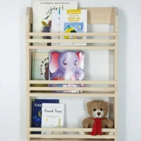 Resim Woodwoork Ahşap Bebek Çocuk Odası Montessori Kitaplık Üç Katlı Duvar Rafı 
